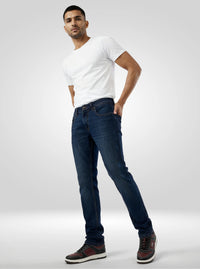 Men Jeans Regular Fit Dark Blue Mid Rise