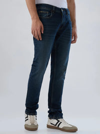 Men Jeans Regular Fit Dark Blue Mid Rise