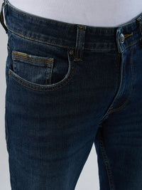 Men Jeans Regular Fit Dark Blue Mid Rise