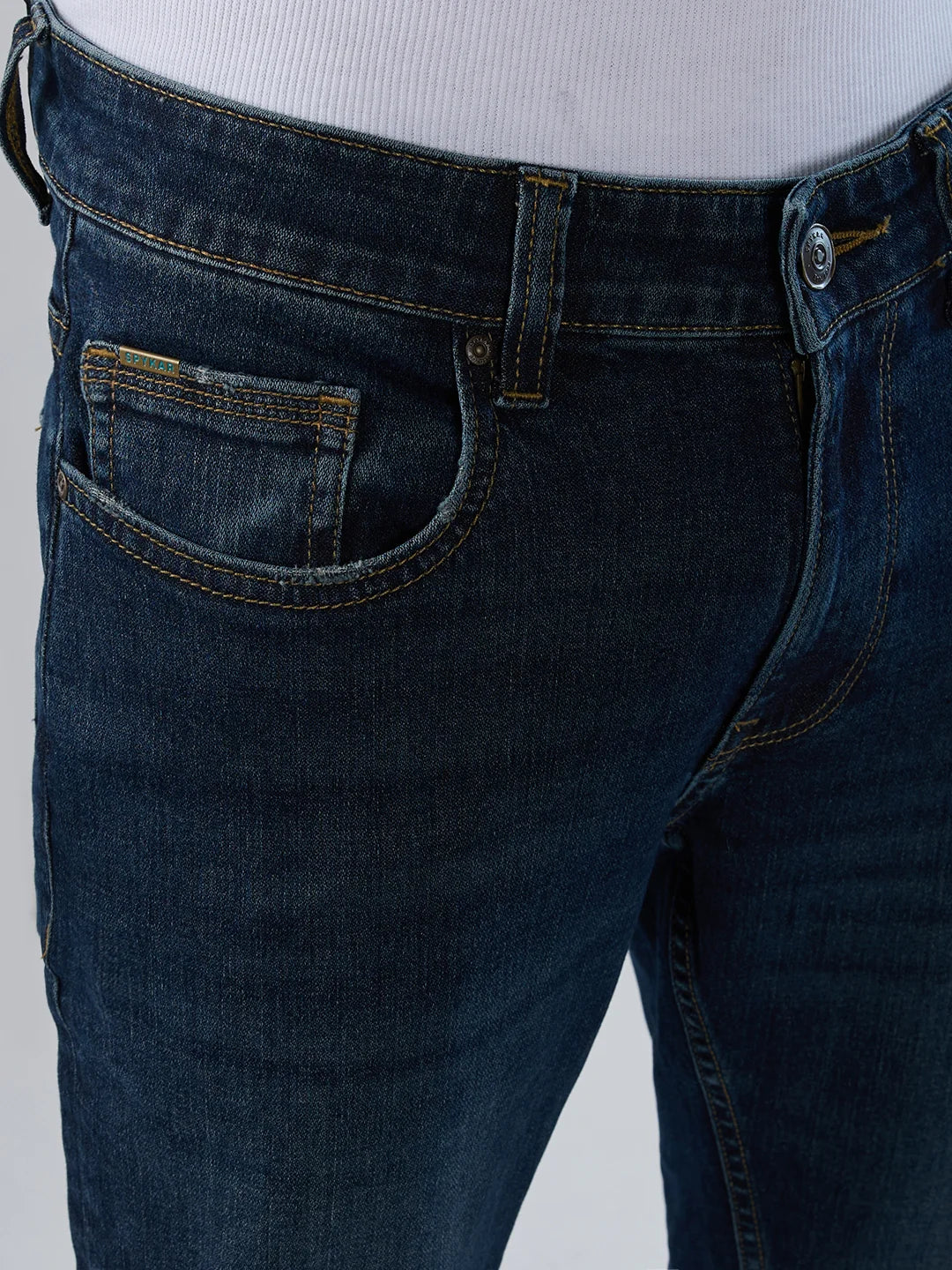 Men Jeans Regular Fit Dark Blue Mid Rise