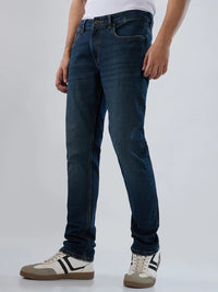 Men Jeans Regular Fit Dark Blue Mid Rise
