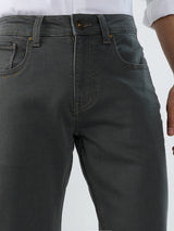 Men Jeans Regular Fit Dark Olive Mid Rise