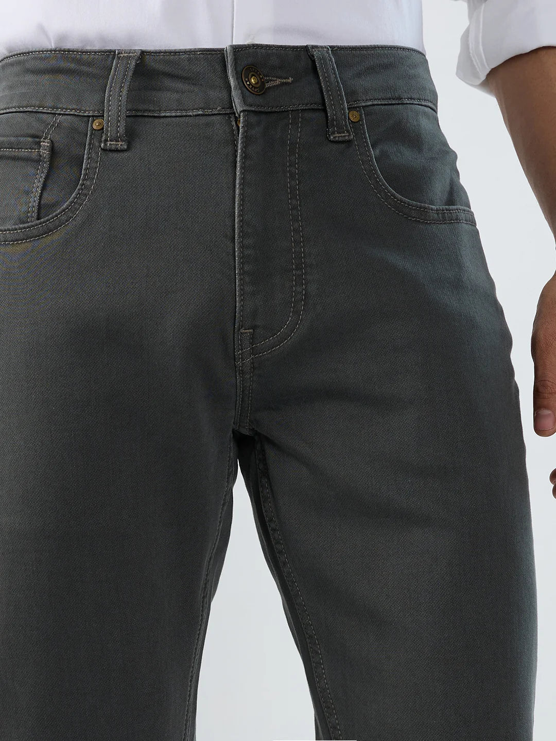 Men Jeans Regular Fit Dark Olive Mid Rise