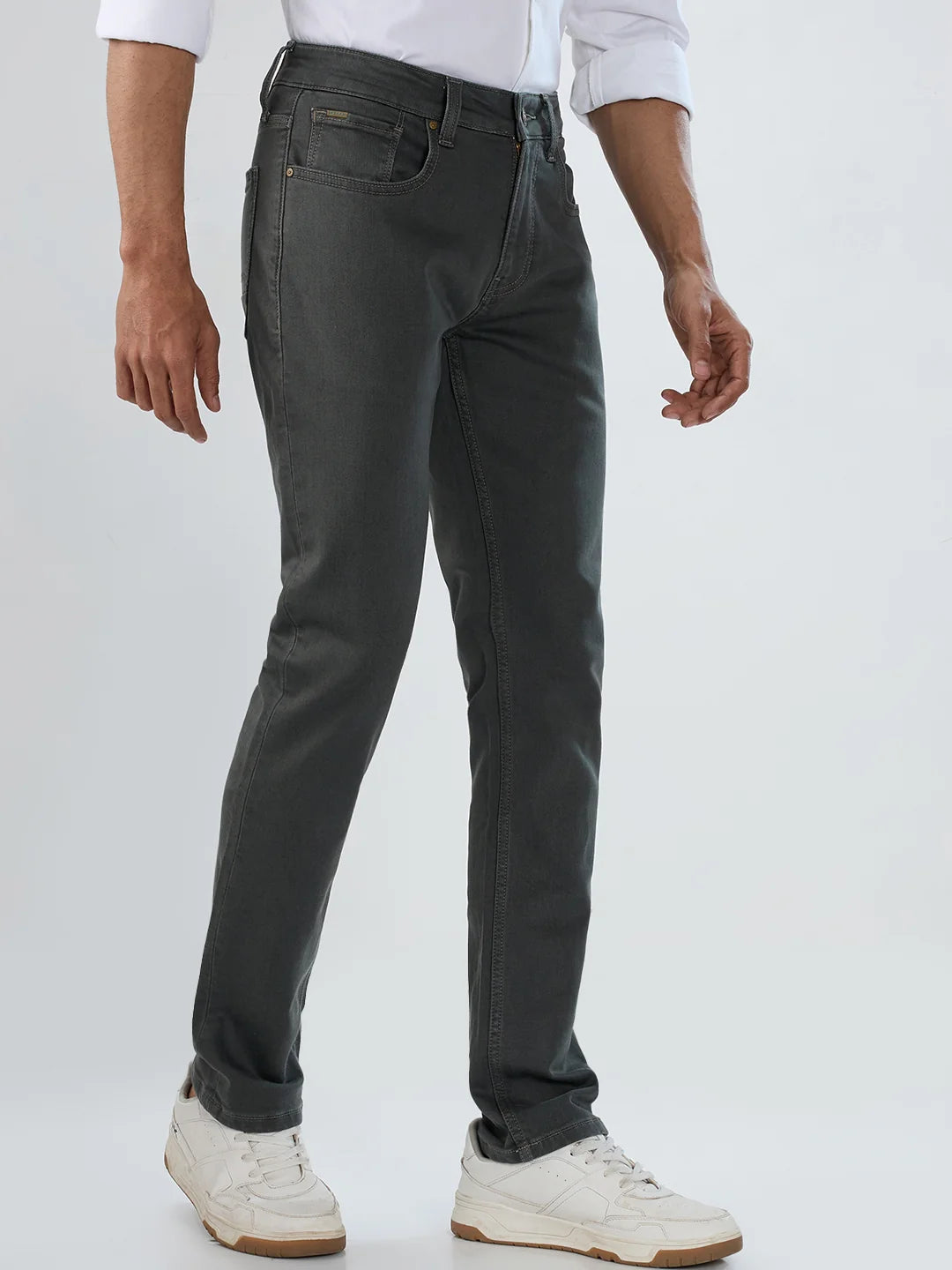 Men Jeans Regular Fit Dark Olive Mid Rise