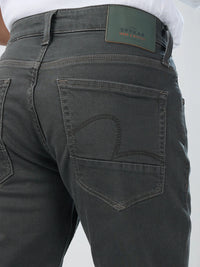 Men Jeans Regular Fit Dark Olive Mid Rise
