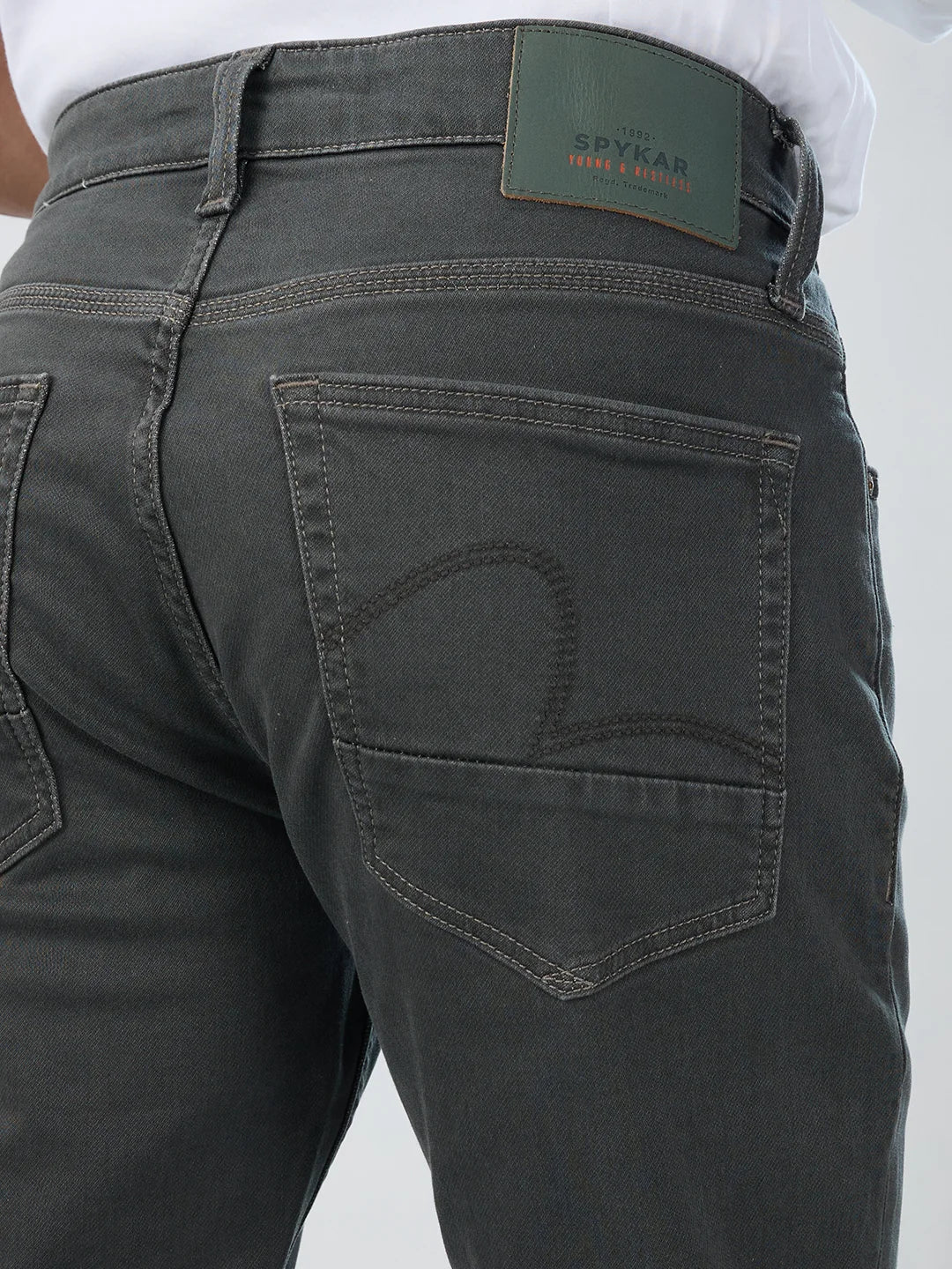 Men Jeans Regular Fit Dark Olive Mid Rise