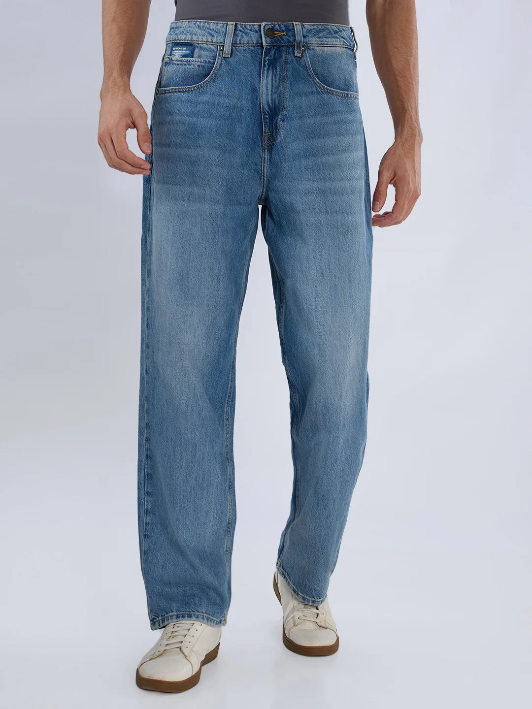Men Jeans Loose Fit Vintage Blue Mid Rise