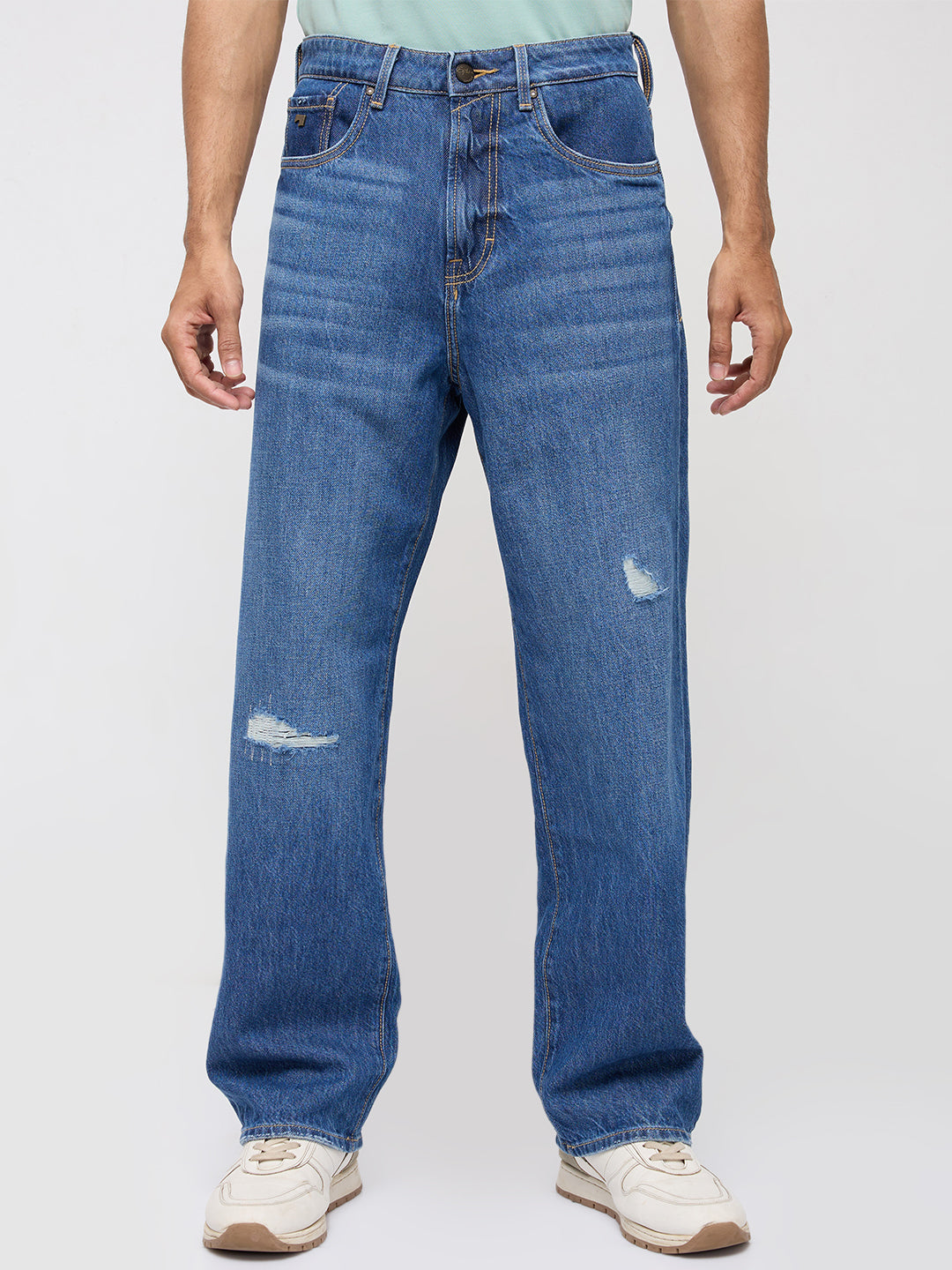 Men Jeans Loose Fit Blue Mid Rise