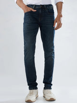 Men Jeans Slim Fit Dark Blue Low Rise