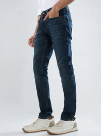 Men Jeans Slim Fit Dark Blue Low Rise