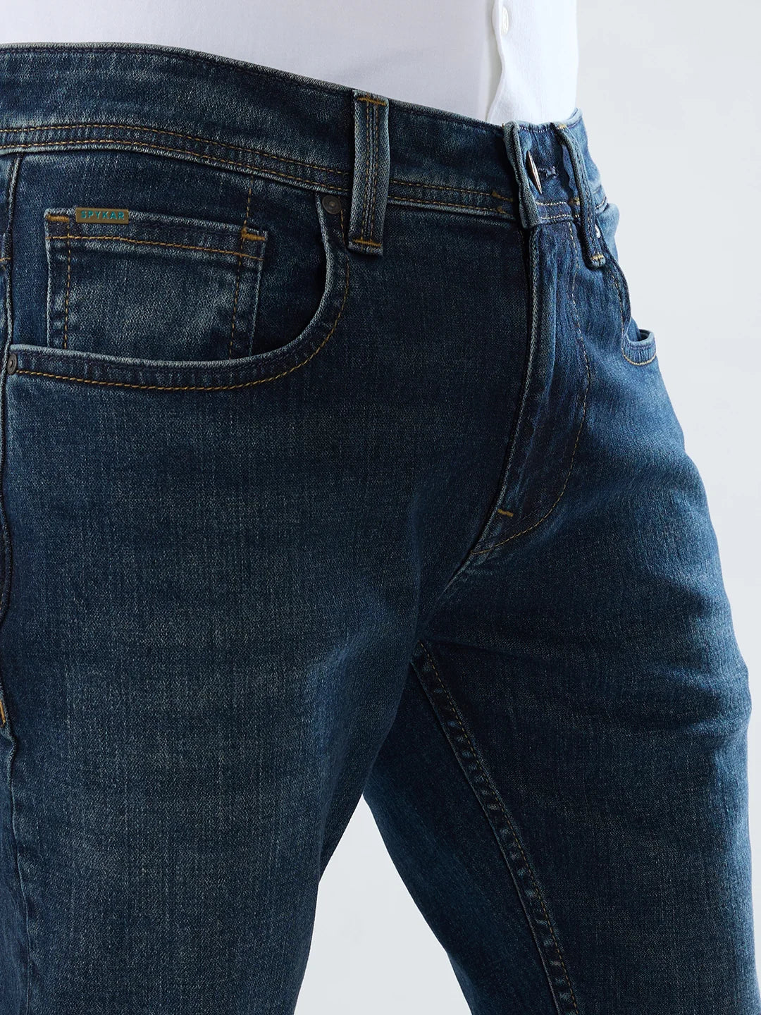 Men Jeans Slim Fit Dark Blue Low Rise