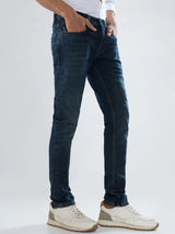 Men Jeans Slim Fit Dark Blue Low Rise