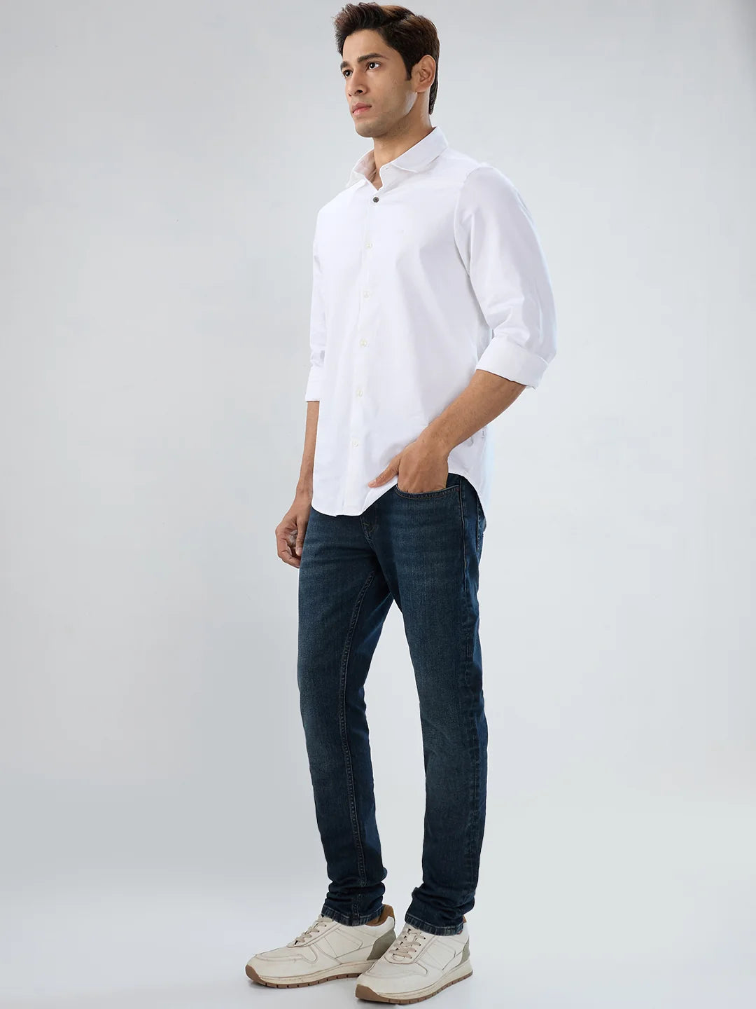 Men Jeans Slim Fit Dark Blue Low Rise