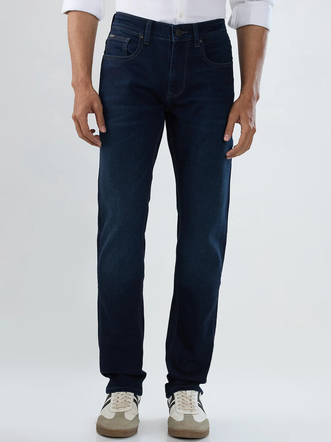 Men Jeans Regular Fit Dark Blue Mid Rise