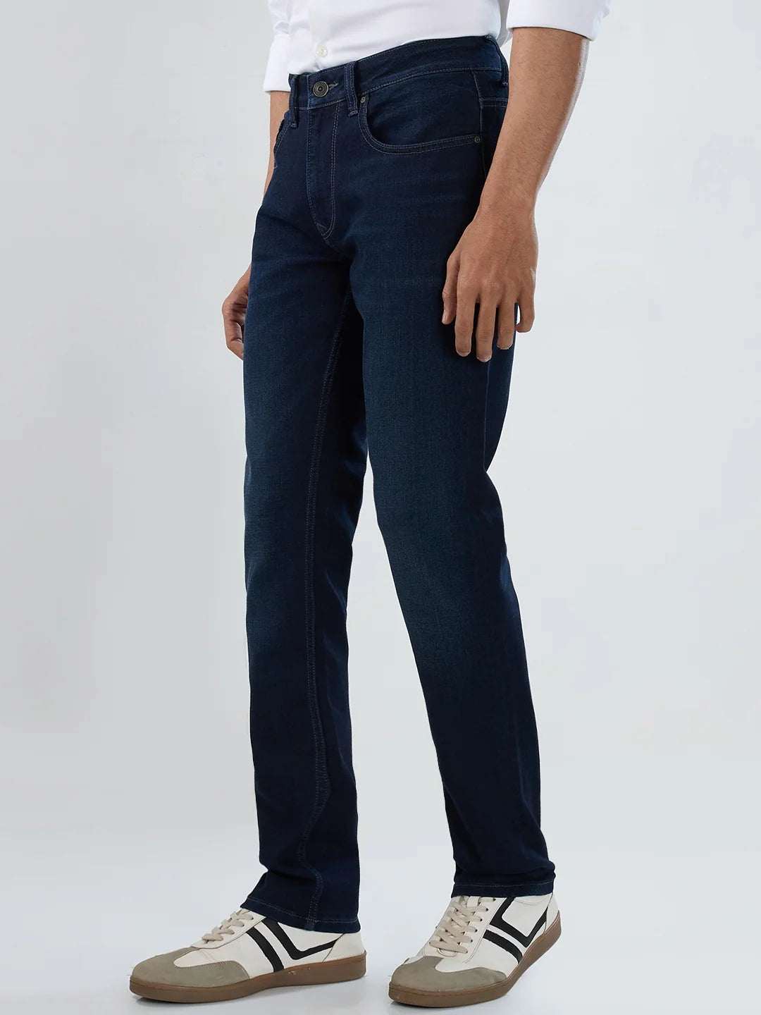 Men Jeans Regular Fit Dark Blue Mid Rise