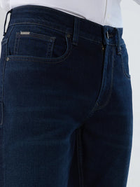 Men Jeans Regular Fit Dark Blue Mid Rise