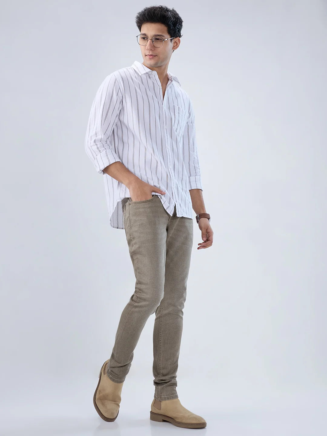 Men Jeans Slim Fit Green Low Rise