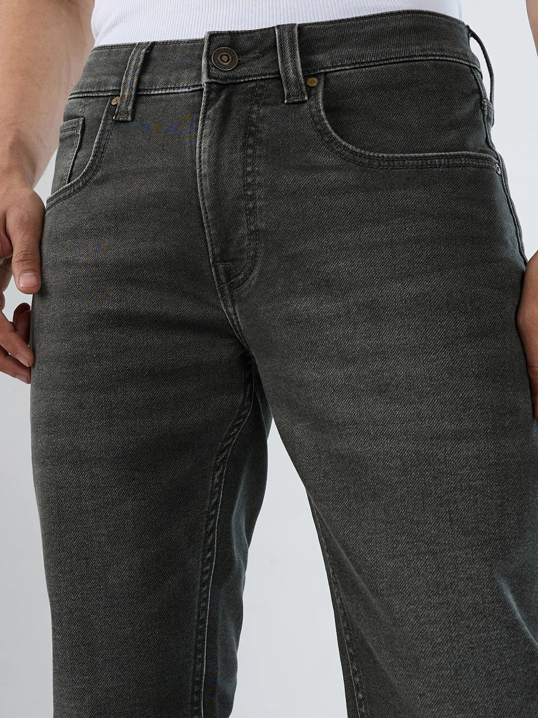 Men Jeans Slim Fit Green Low Rise