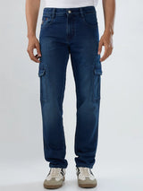 Men Jeans Regular Fit Dark Blue Mid Rise
