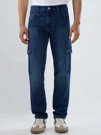 Men Jeans Regular Fit Dark Blue Mid Rise