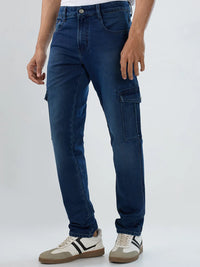 Men Jeans Regular Fit Dark Blue Mid Rise