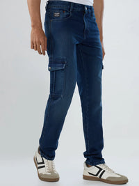 Men Jeans Regular Fit Dark Blue Mid Rise