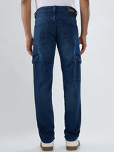 Men Jeans Regular Fit Dark Blue Mid Rise