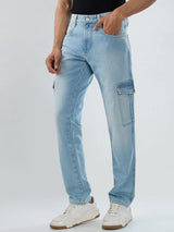 Men Jeans Regular Fit Light Blue Mid Rise