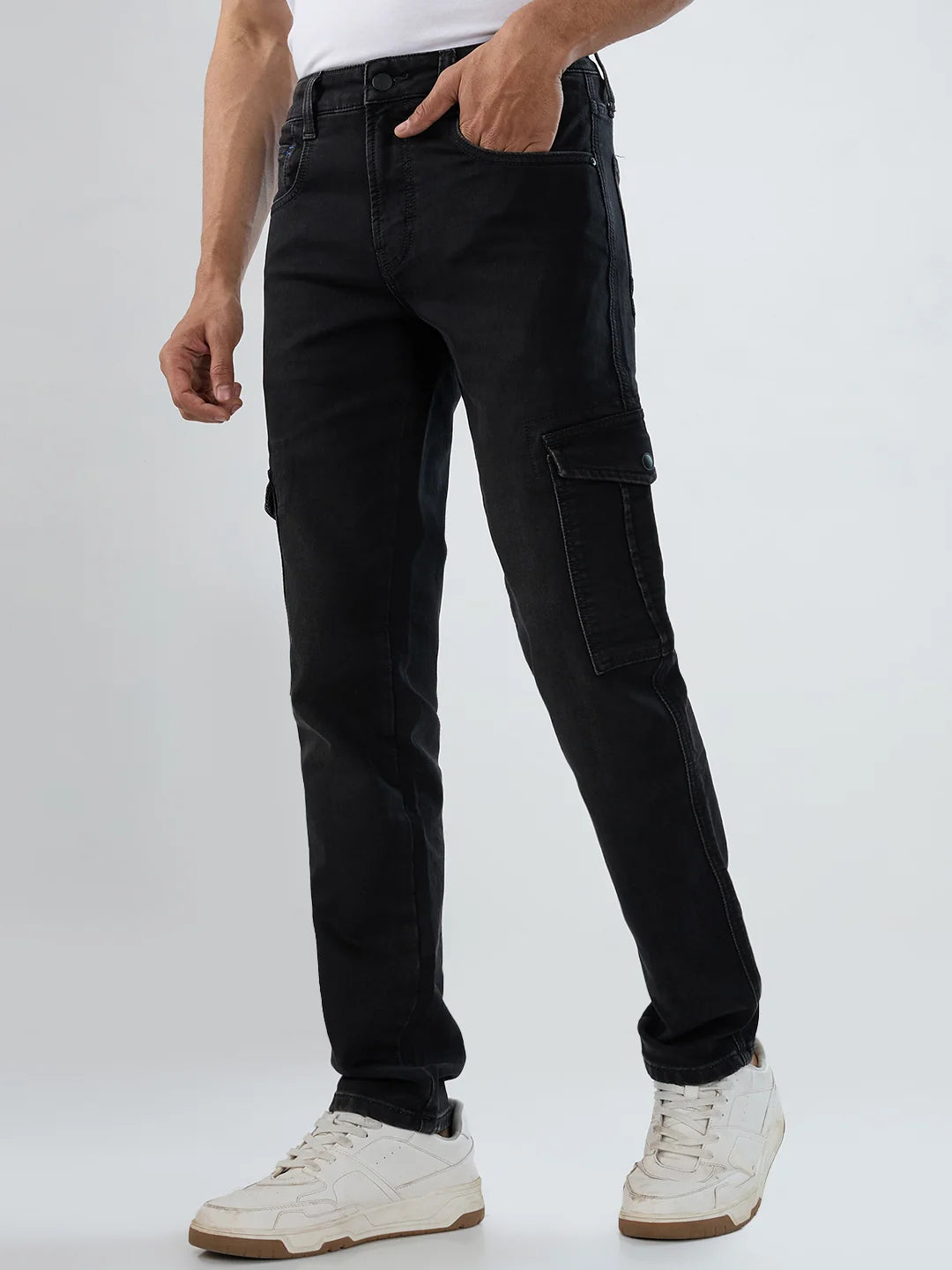 Men Jeans Regular Fit Black Mid Rise