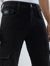 Men Jeans Regular Fit Black Mid Rise
