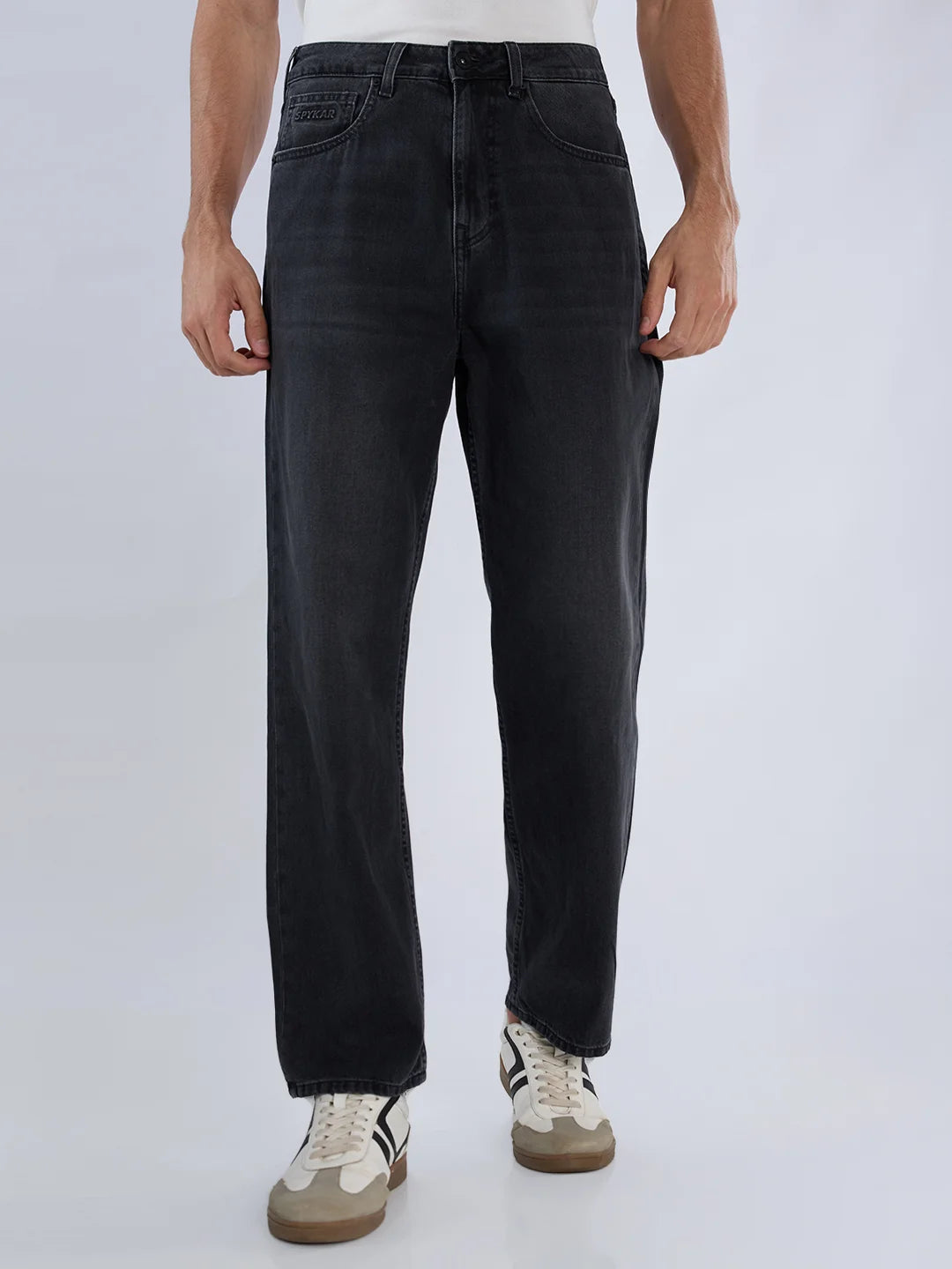 Men Jeans Loose Fit Black Mid Rise