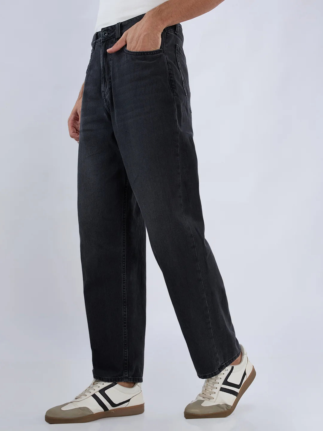 Men Ikemen Jeans Loose Fit Black Mid Rise