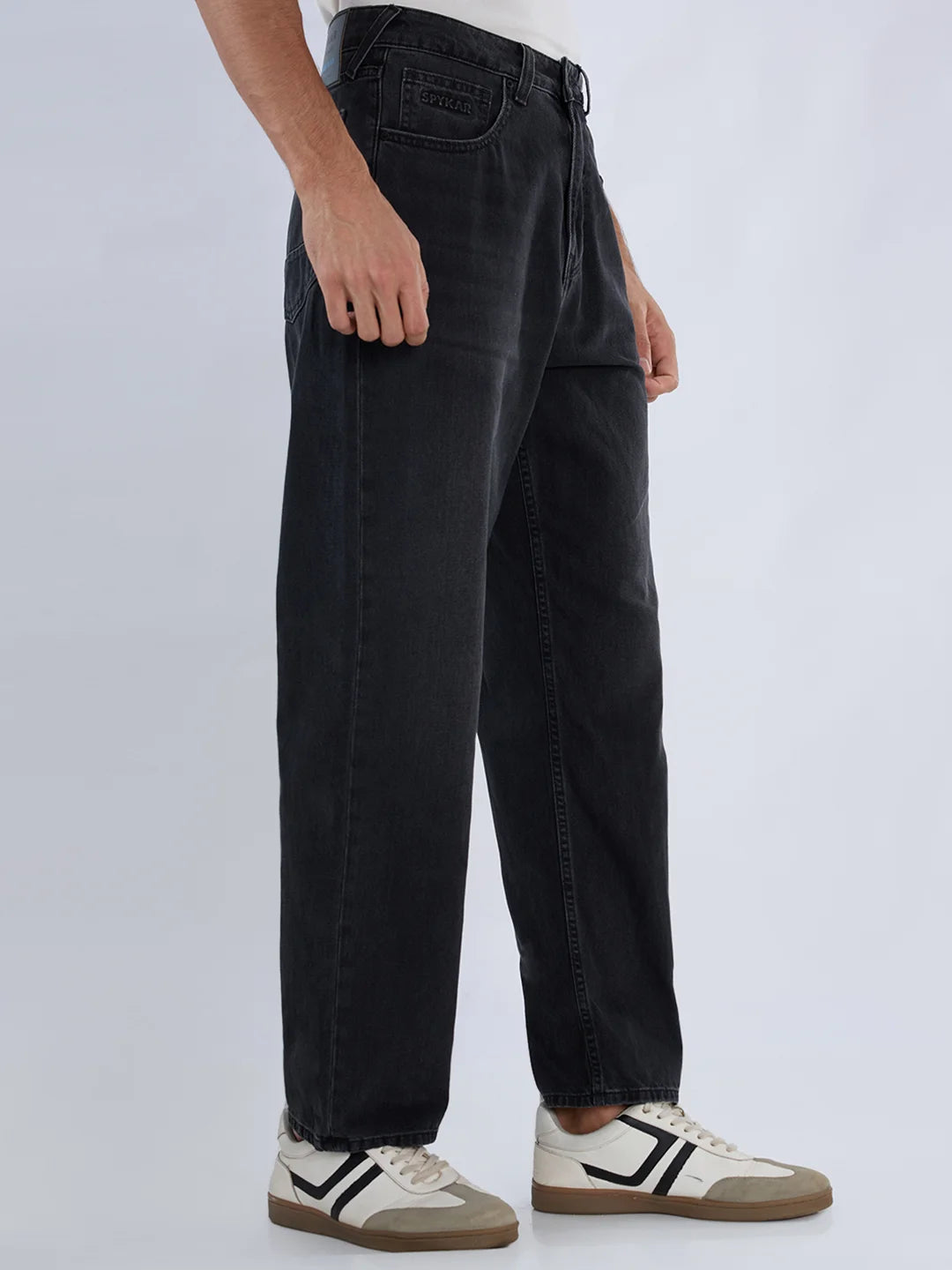 Men Ikemen Jeans Loose Fit Black Mid Rise