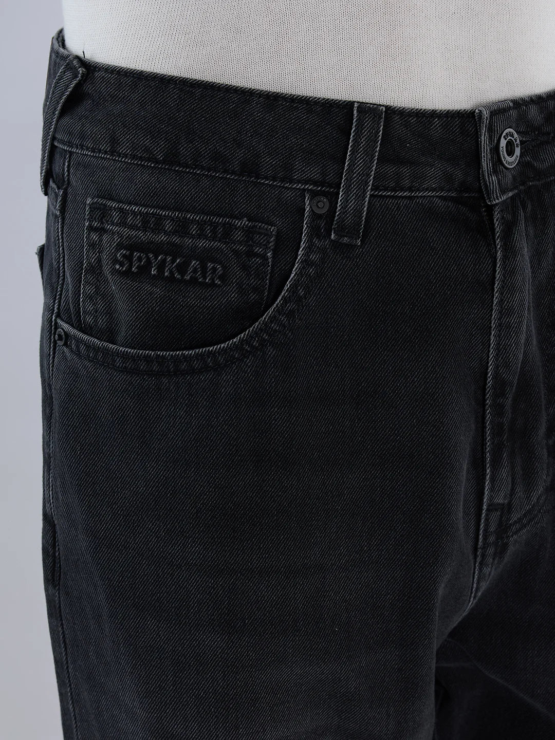 Men Ikemen Jeans Loose Fit Black Mid Rise