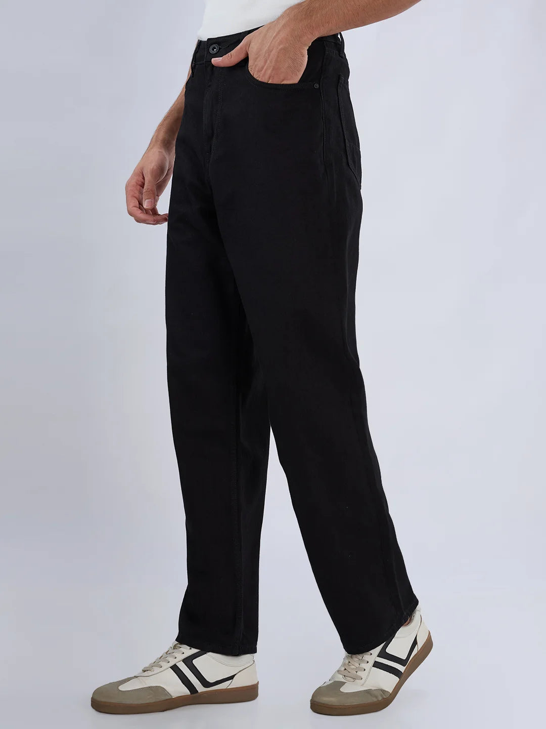 Men Jeans Loose Fit Black Mid Rise