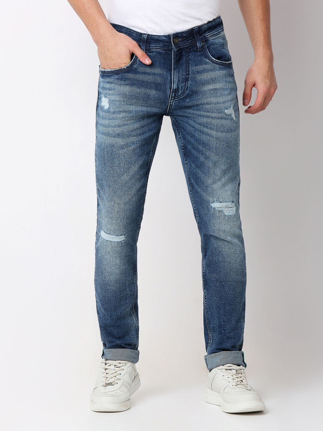 Spykar Mid Blue Skinny Fit Jeans For Men