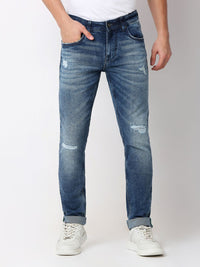 Men Jeans Skinny Fit Mid Blue Low Rise