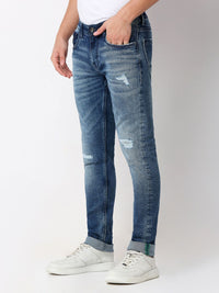 Men Jeans Skinny Fit Mid Blue Low Rise