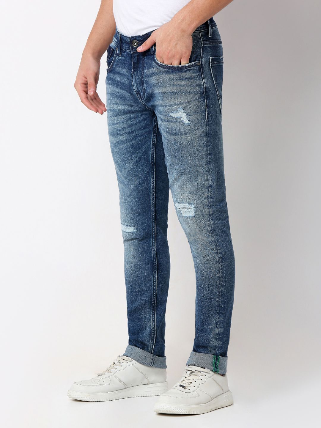 Men Jeans Skinny Fit Mid Blue Low Rise