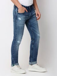 Men Jeans Skinny Fit Mid Blue Low Rise