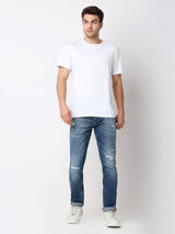Men Jeans Skinny Fit Mid Blue Low Rise