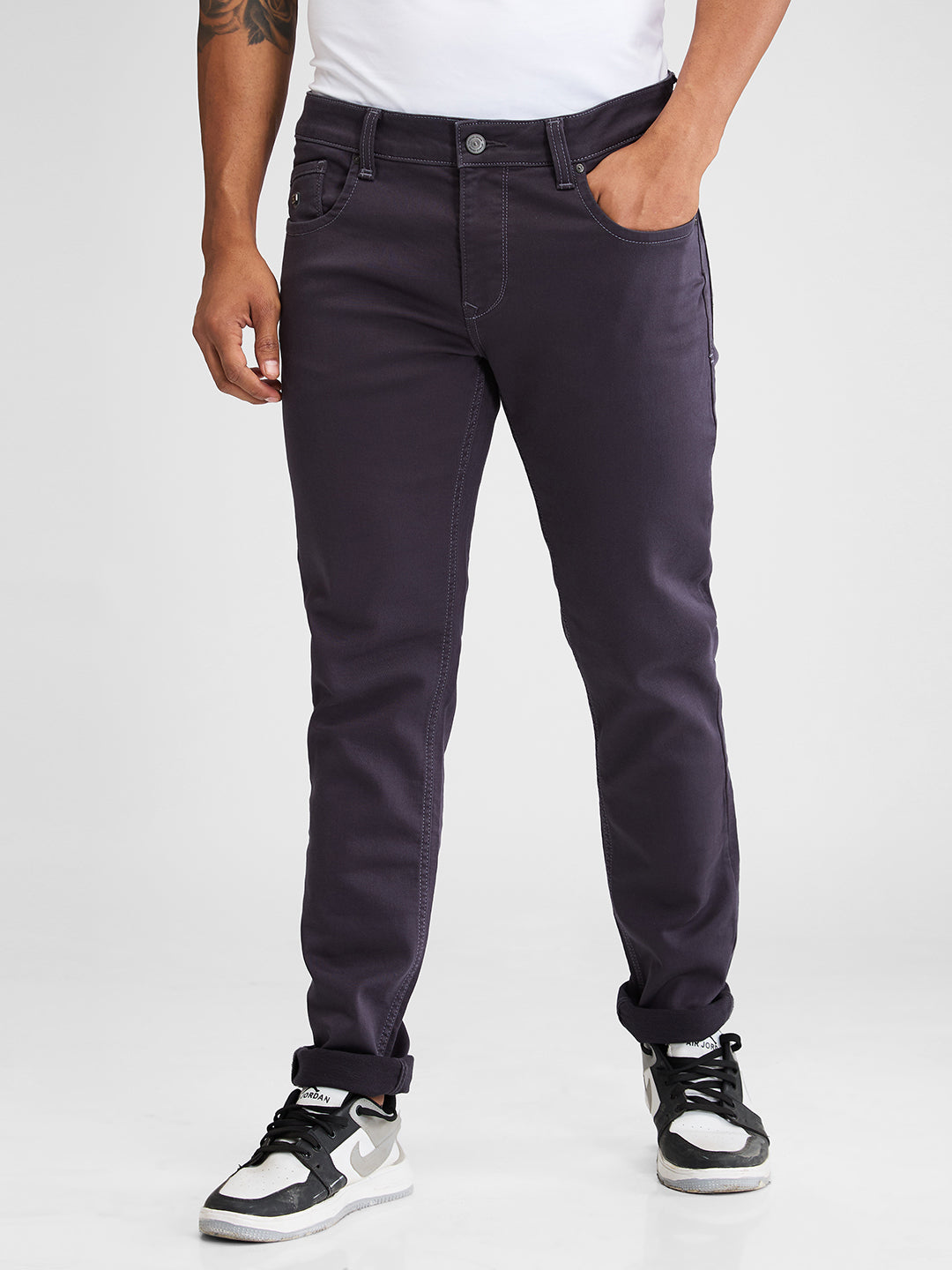 Men Kano Jeans Slim Fit Grey Low Rise
