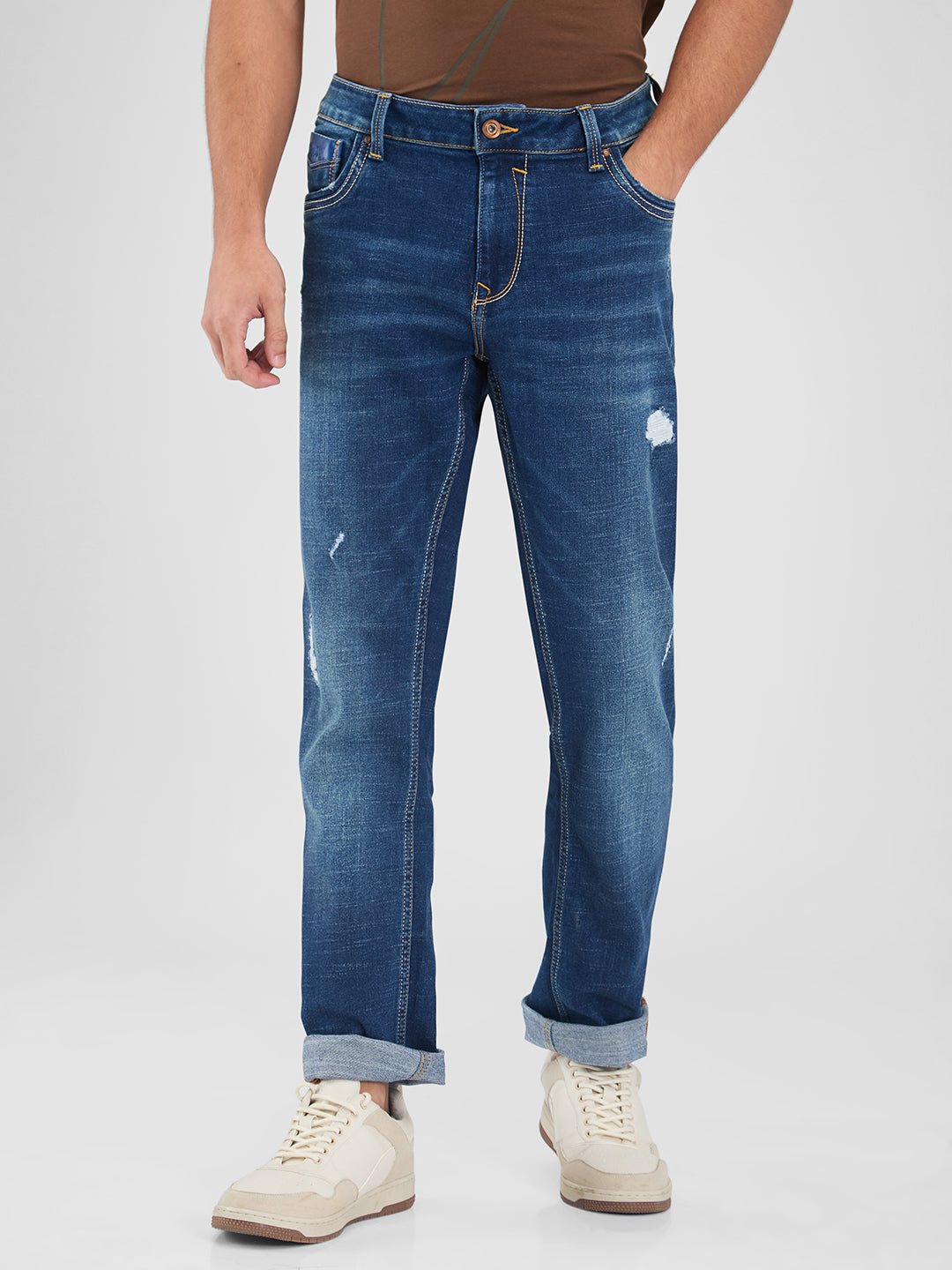 Spykar Blue Regular Fit Mid Rise Jeans For Men