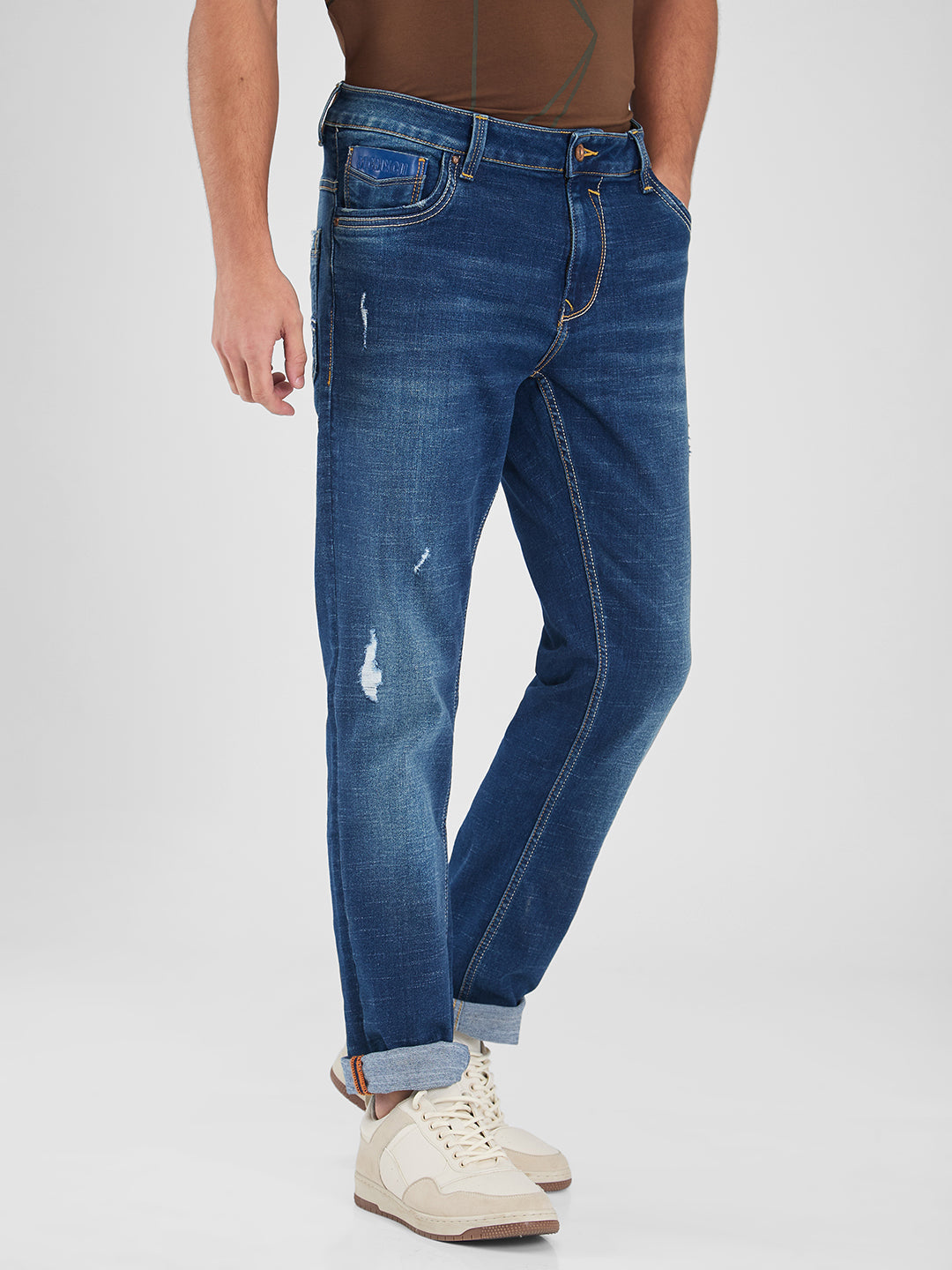 Spykar Blue Regular Fit Mid Rise Jeans For Men