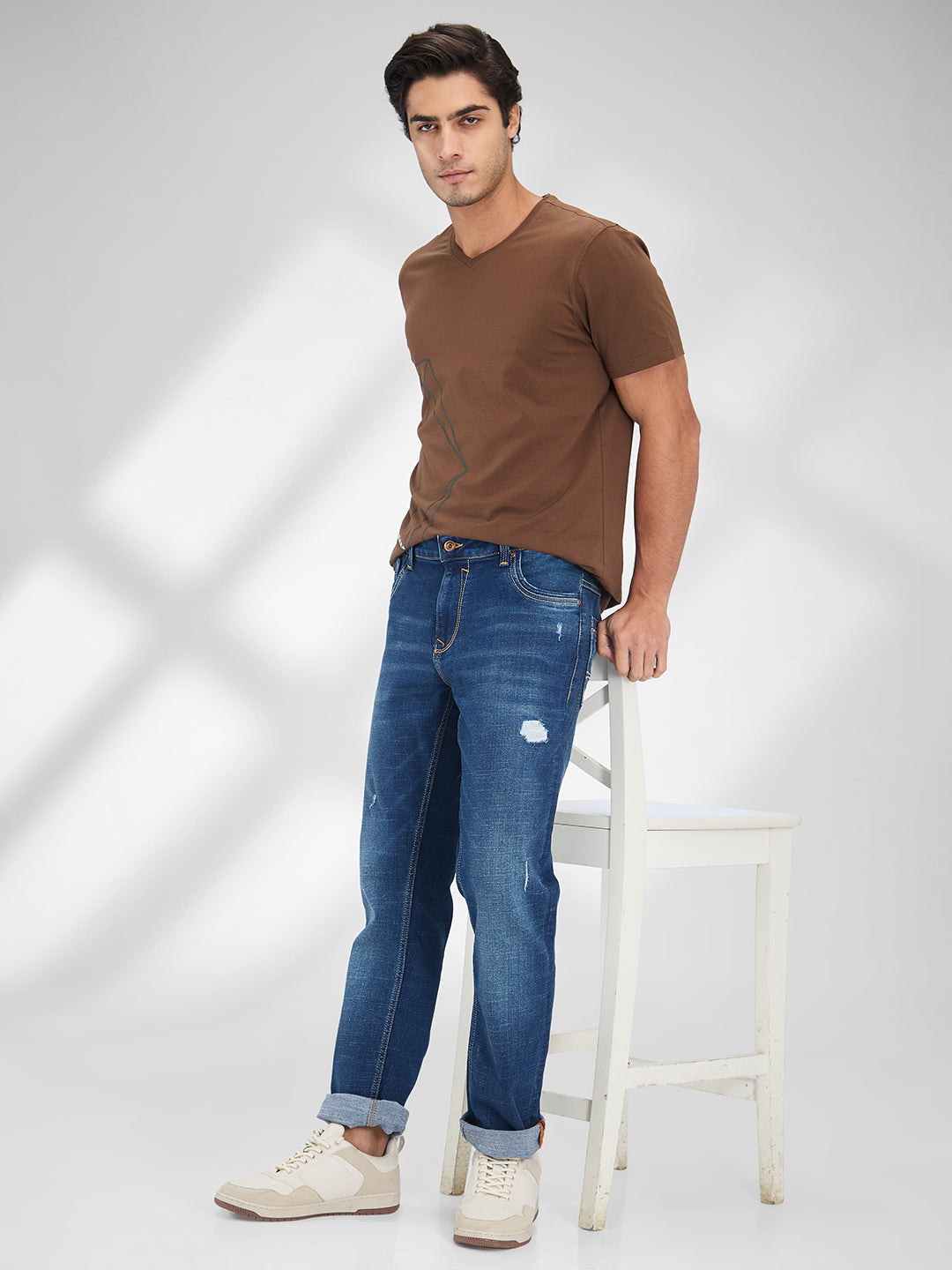 Spykar Blue Regular Fit Mid Rise Jeans For Men