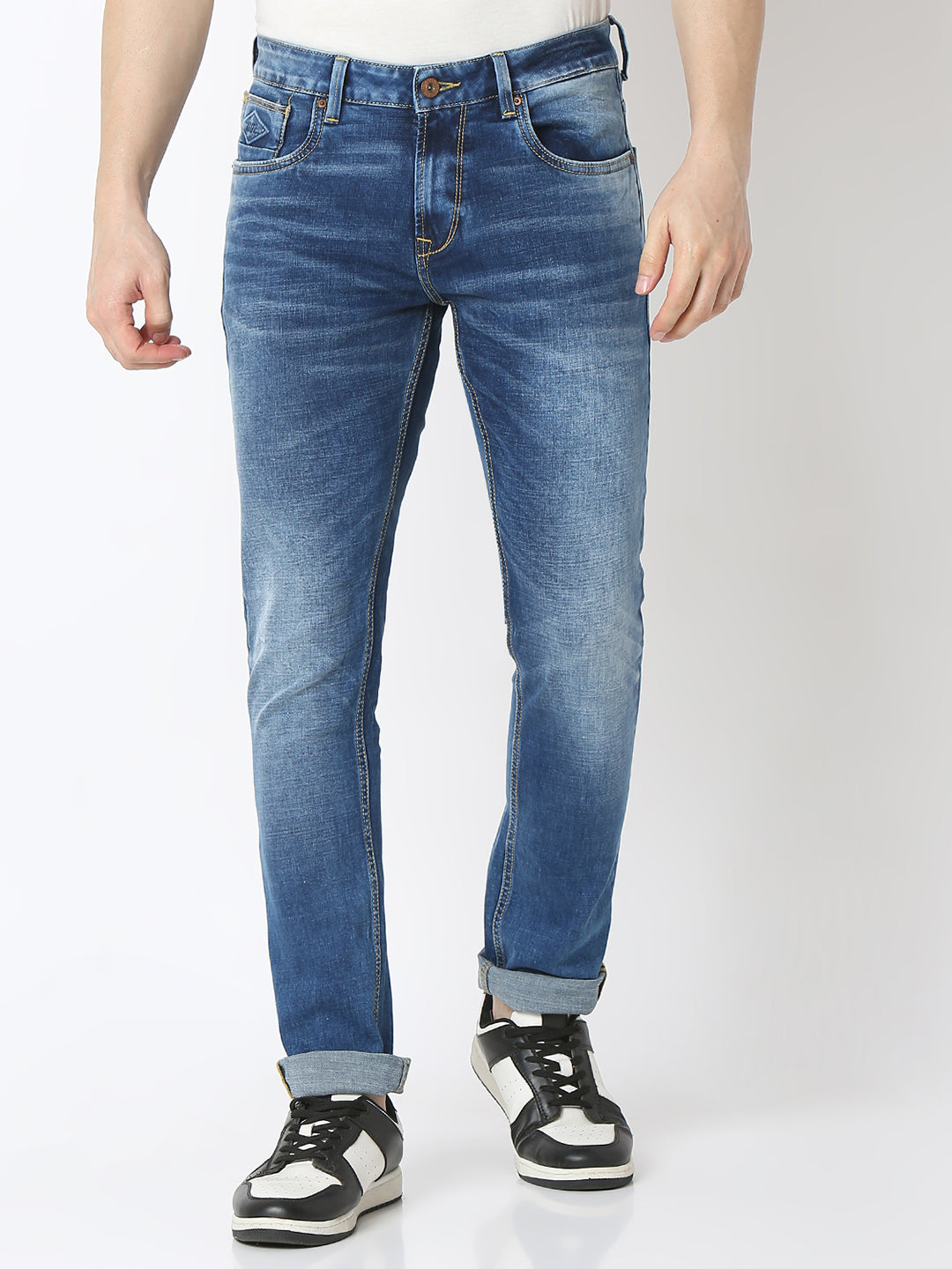 Spykar Dark Blue Low Rise Slim Fit Jeans For Men