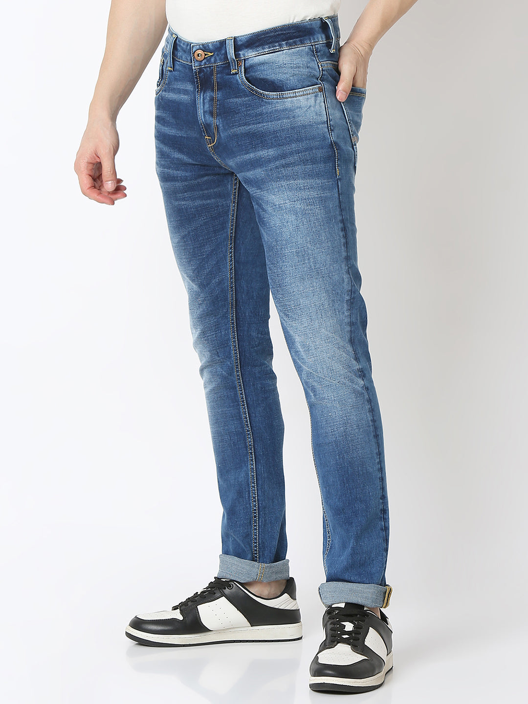 Spykar Dark Blue Low Rise Slim Fit Jeans For Men