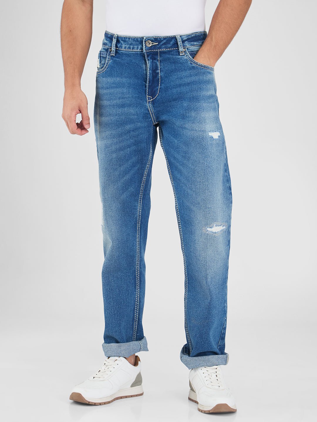 Spykar Blue Comfort Fit Mid Rise Jeans For Men