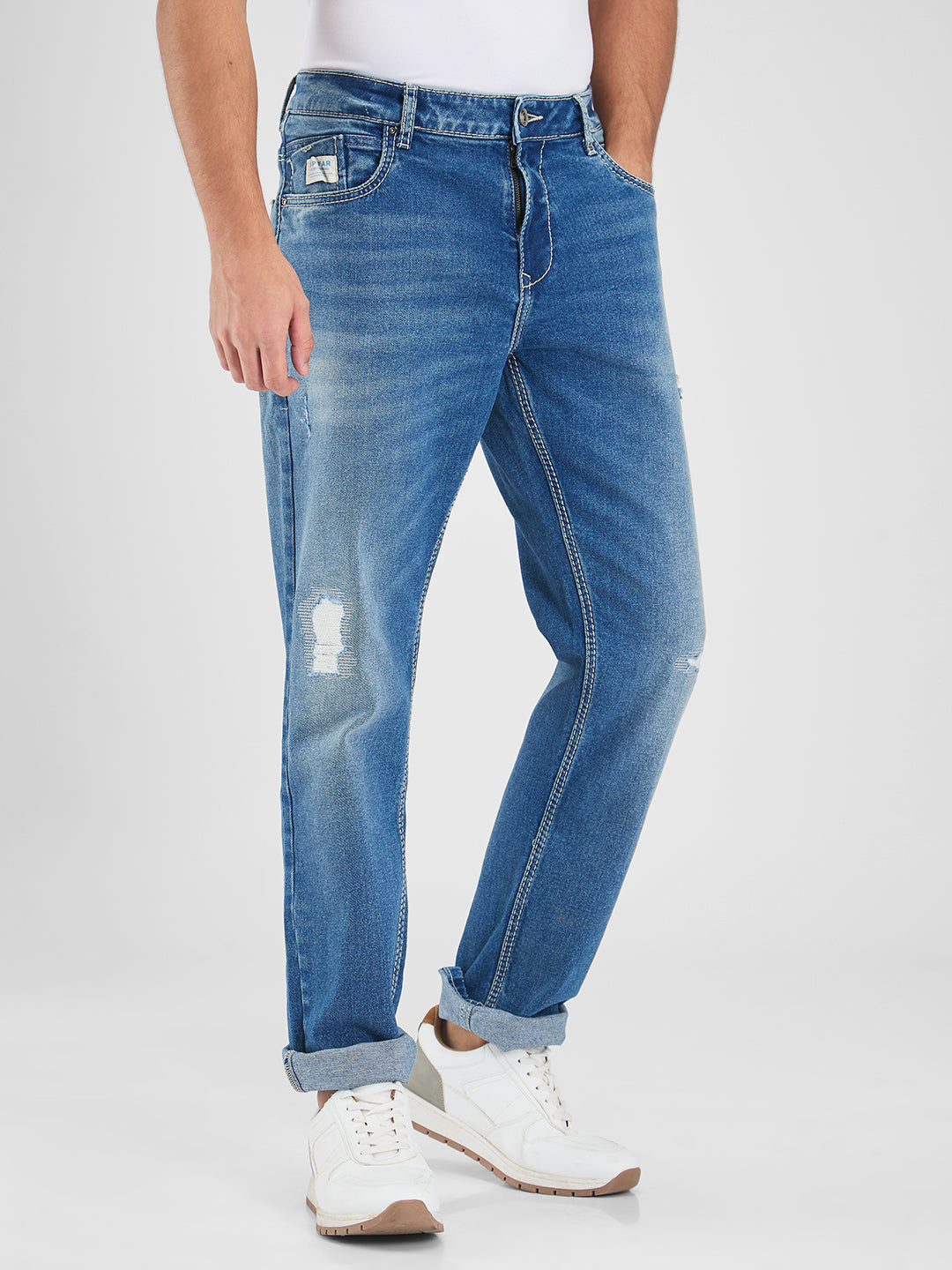 Spykar Blue Comfort Fit Mid Rise Jeans For Men