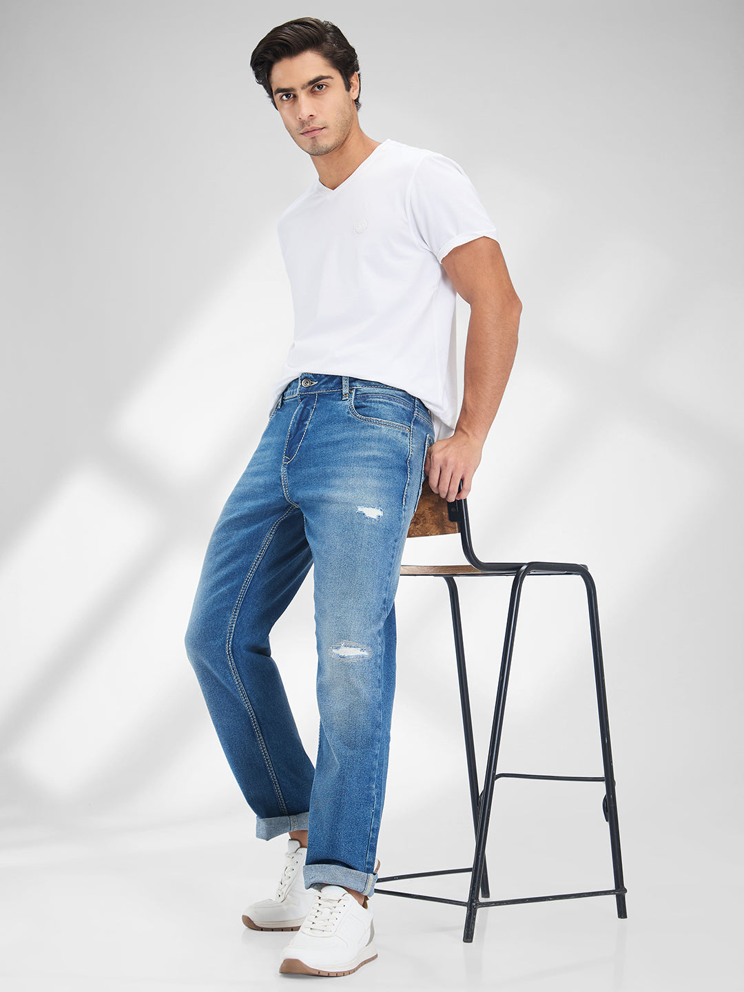 Spykar Blue Comfort Fit Mid Rise Jeans For Men